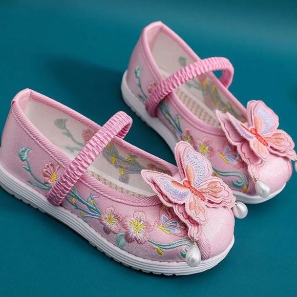 Butterfly 3D Embroidered Kids' Shoes | Floral Traditional Sandals #1024 - Picture 2 of 4